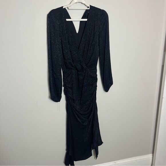 Krisa Black Long Sleeve High Low Surplice Dress Sz. XS New (missing button) - Picture 6 of 9